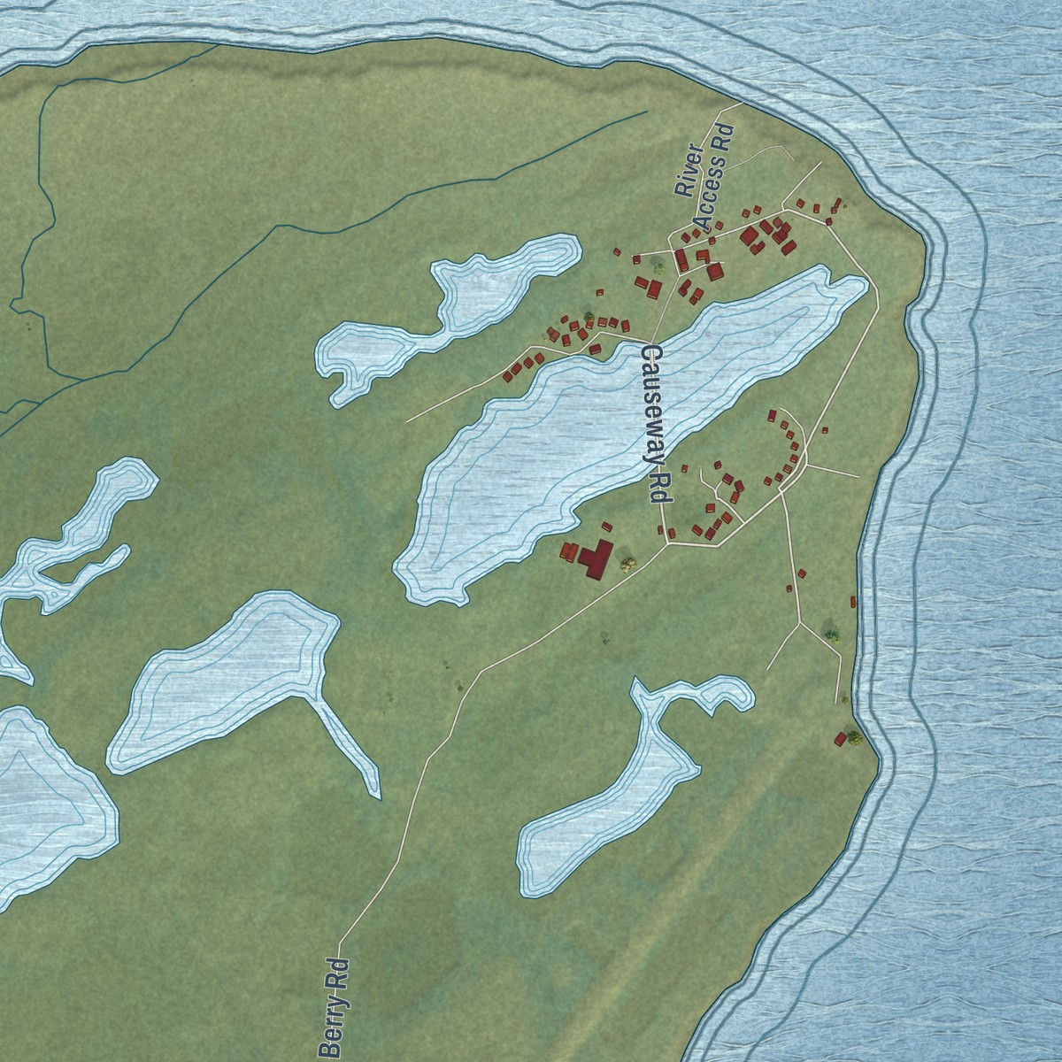 Second close-up of the map of Nunam Iqua, Alaska print showing more streets and buildings
