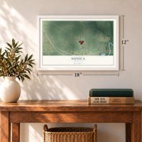 Nunica, Michigan map, 12 x 18 inch print in a white frame in an entryway
