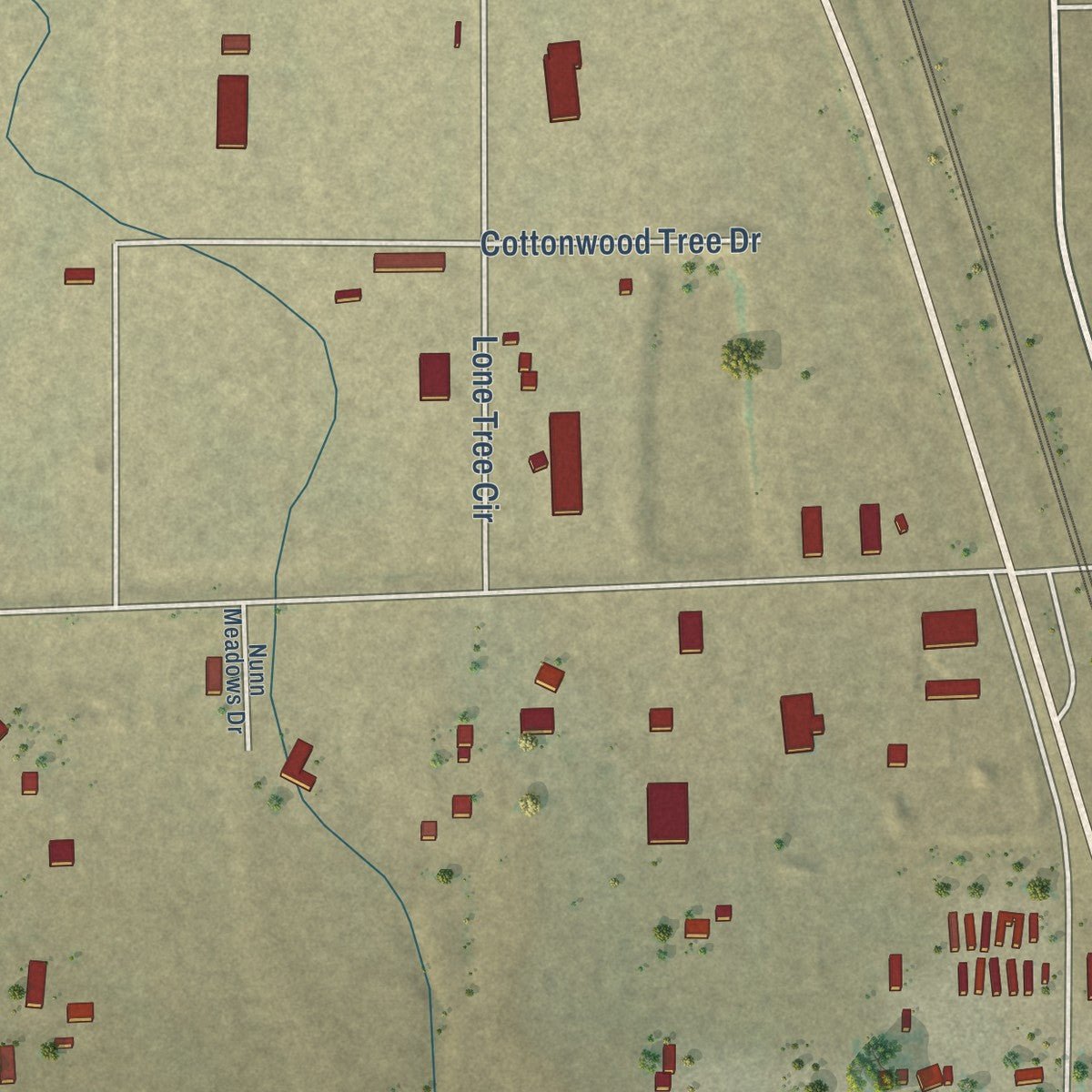 Second close-up of the map of Nunn, Colorado print showing more streets and buildings