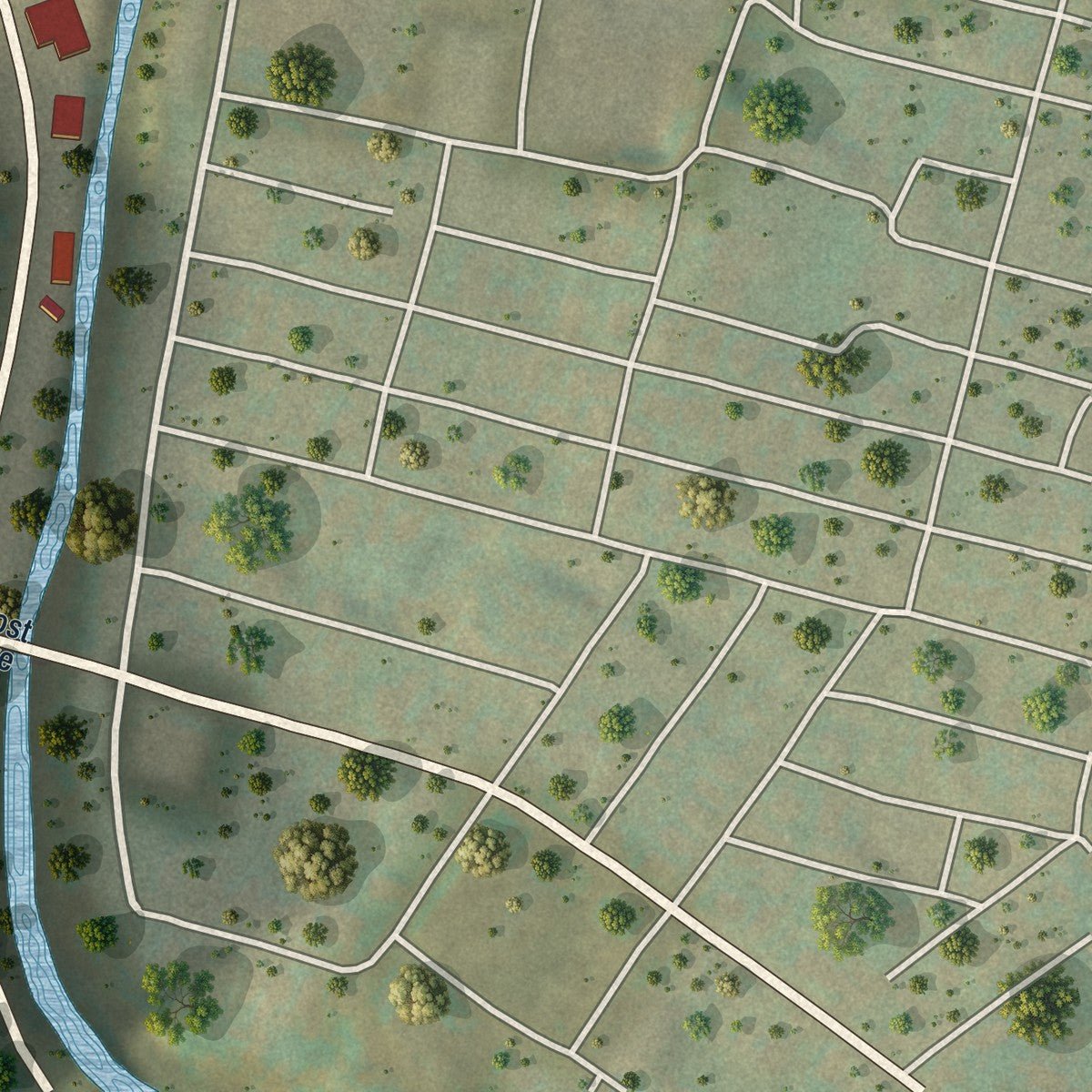 Second close-up of the map of Nutter Fort, West Virginia print showing more streets and buildings