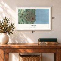 Nyack, New York map, 12 x 18 inch print in a white frame in an entryway