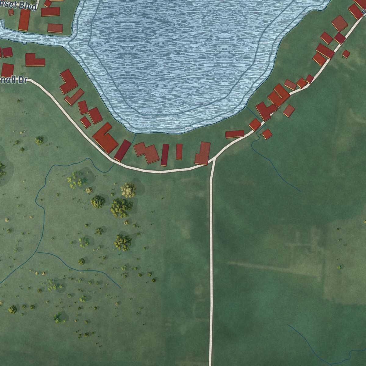 Second close-up of the map of Nyona Lake, Indiana print showing more streets and buildings