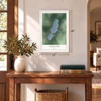 Nyona Lake, Indiana map, 12 x 18 inch print in a white frame in an entryway