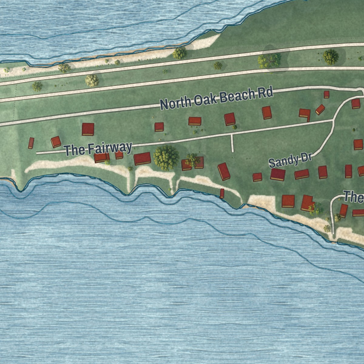 Second close-up of the map of Oak Beach, New York print showing more streets and buildings