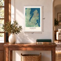 Oak Bluffs, Massachusetts map, 12 x 18 inch print in a white frame in an entryway