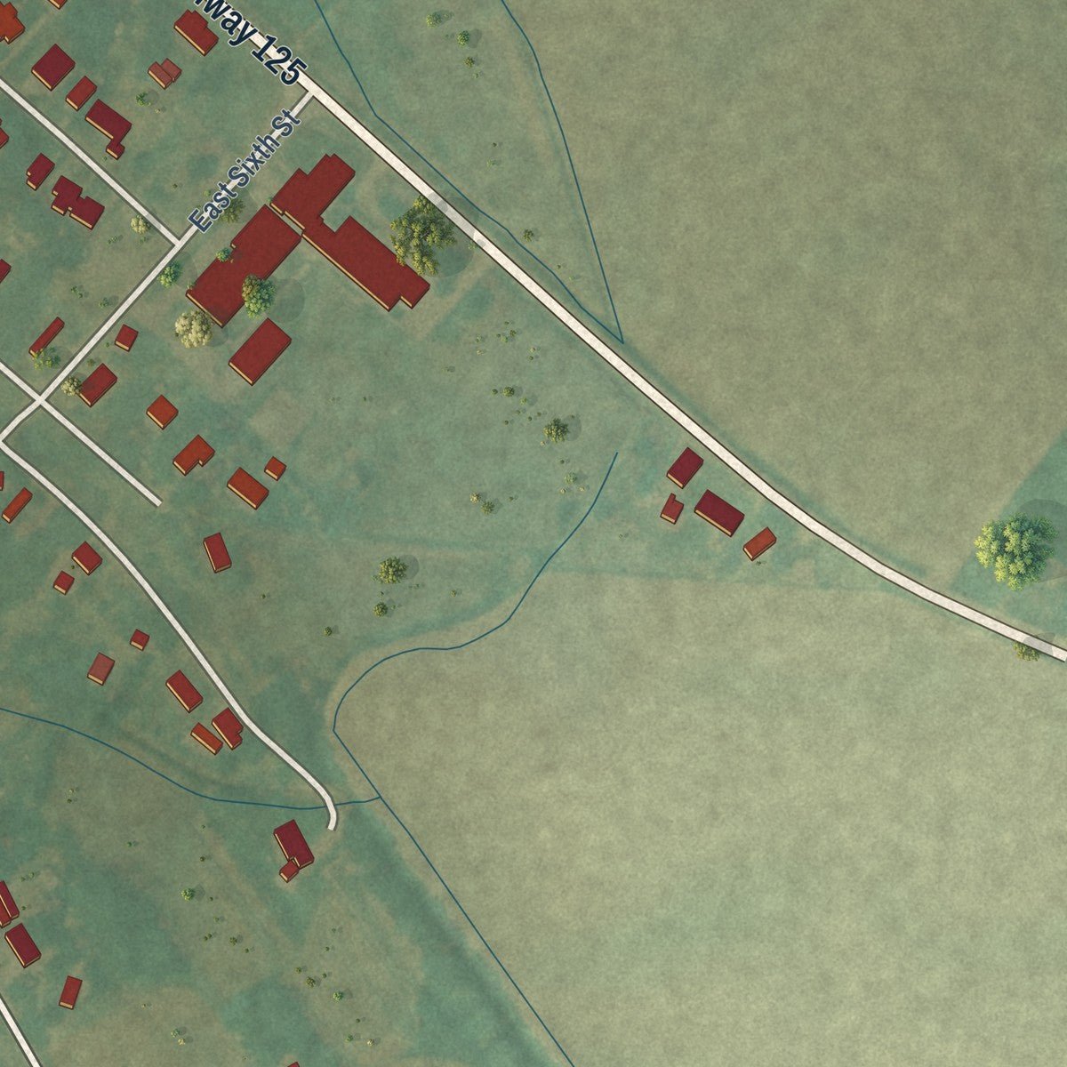 Second close-up of the map of Oak City, North Carolina print showing more streets and buildings