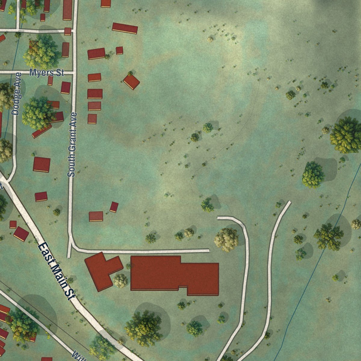 Second close-up of the map of Oak Creek, Colorado print showing more streets and buildings