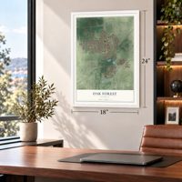 Oak Forest, Illinois map, 18 x 24 inch print in a white frame in a home office