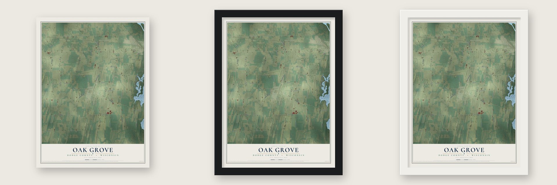Oak Grove, Dodge County, Wisconsin map unframed, in a black wood frame and in a white wood frame
