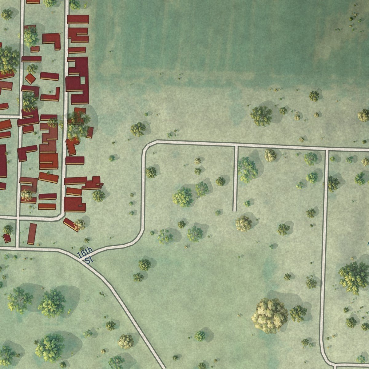 Second close-up of the map of Oak Grove, Illinois print showing more streets and buildings
