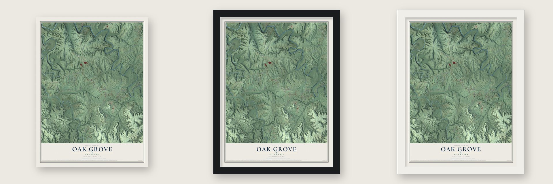 Oak Grove, Jefferson County, Alabama map unframed, in a black wood frame and in a white wood frame