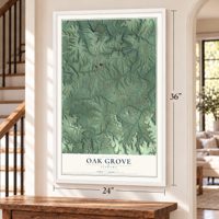 Oak Grove, Jefferson County, Alabama map, 24 x 36 inch print in a white frame by a staircase