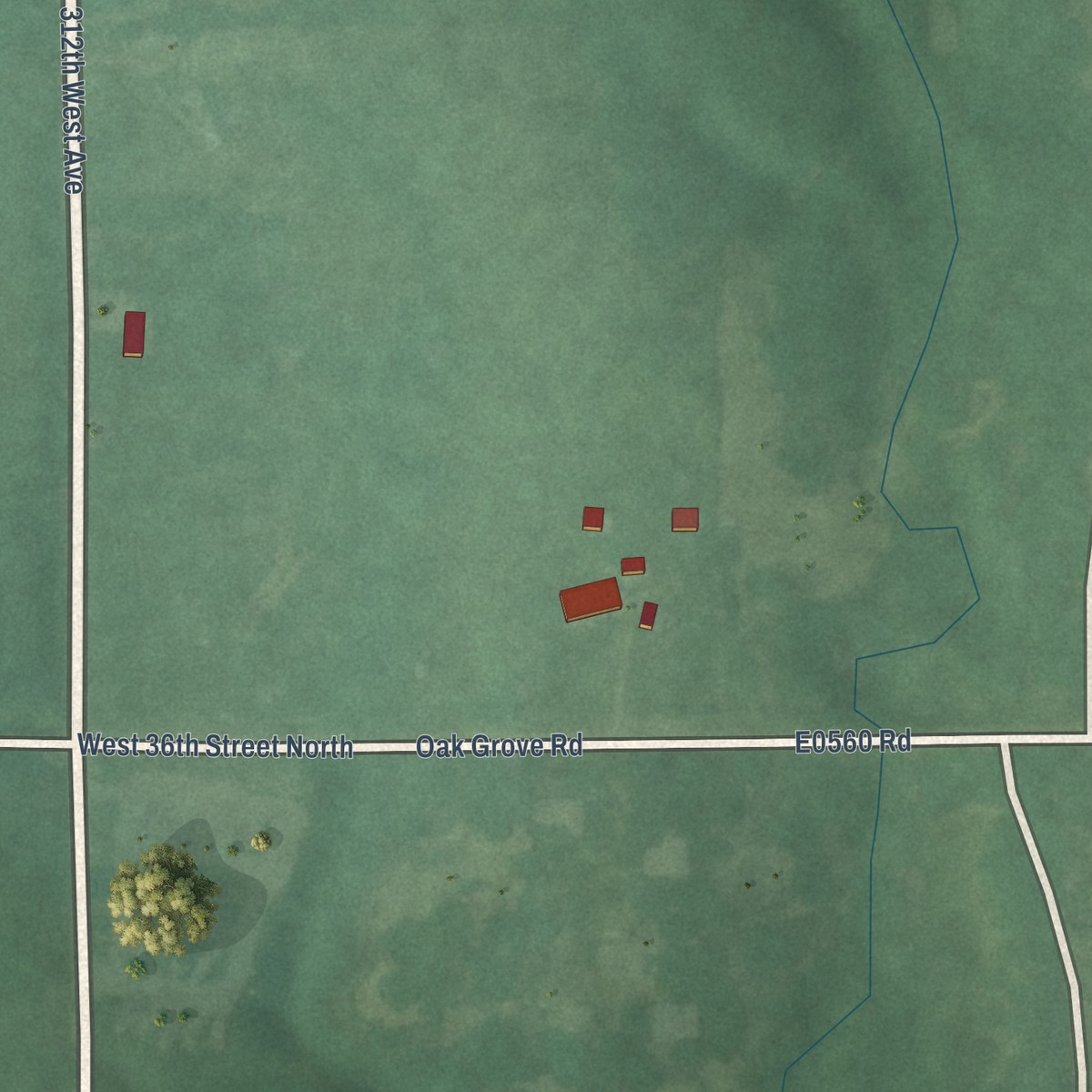 Second close-up of the map of Oak Grove, Oklahoma print showing more streets and buildings
