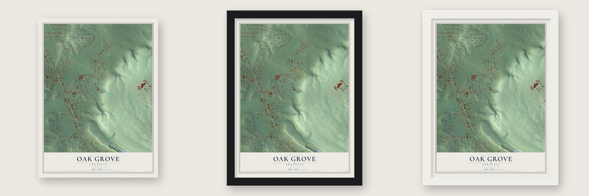 Oak Grove, Pulaski County, Arkansas map unframed, in a black wood frame and in a white wood frame