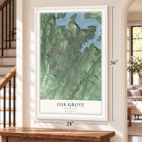 Oak Grove, Tennessee map, 24 x 36 inch print in a white frame by a staircase