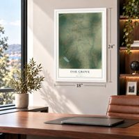 Oak Grove, Texas map, 18 x 24 inch print in a white frame in a home office