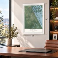 Oak Hill, Florida map, 18 x 24 inch print in a white frame in a home office