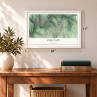 Oak Hills, Pennsylvania map, 12 x 18 inch print in a white frame in an entryway