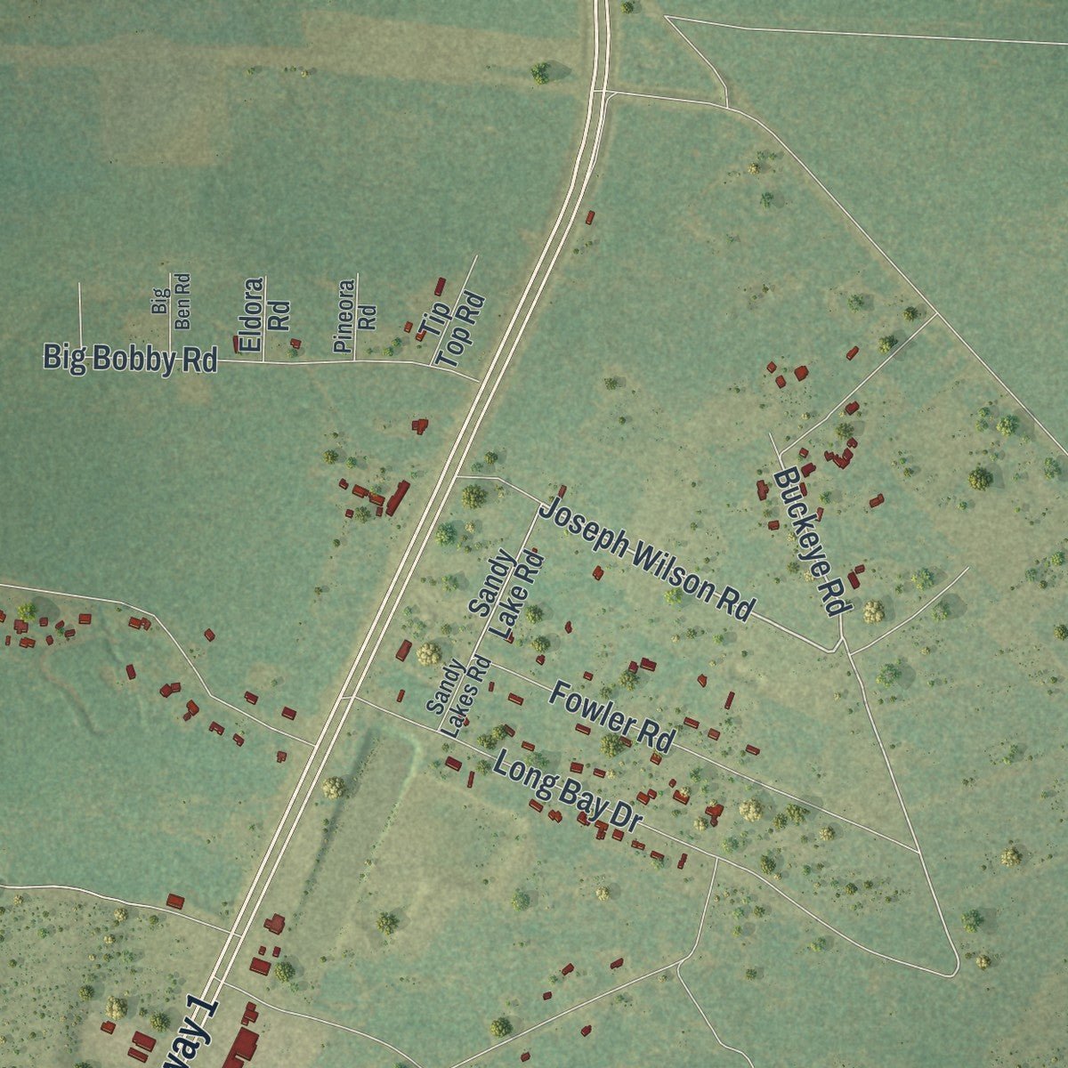 Second close-up of the map of Oak Park, Georgia print showing more streets and buildings