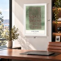 Oak Park, Illinois map, 18 x 24 inch print in a white frame in a home office