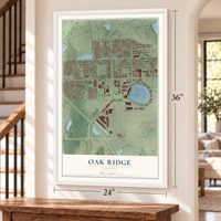 Oak Ridge, Florida map, 24 x 36 inch print in a white frame by a staircase