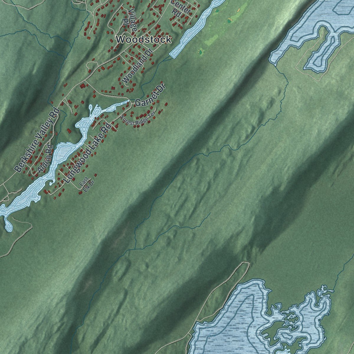Second close-up of the map of Oak Ridge, New Jersey print showing more streets and buildings