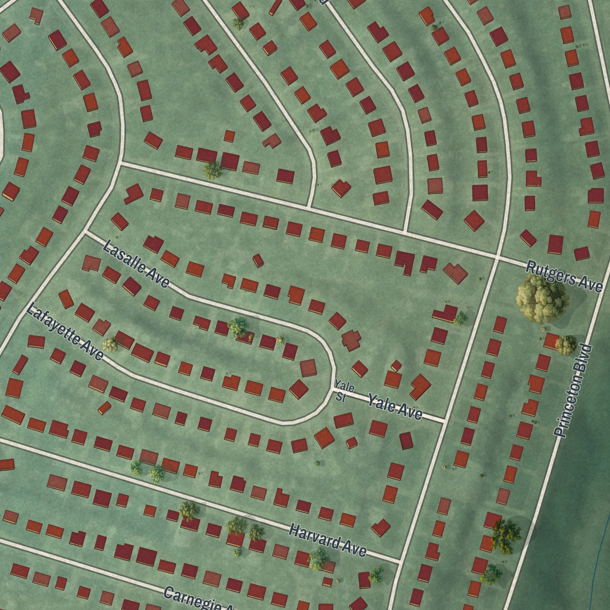 Second close-up of the map of Oak Valley, New Jersey print showing more streets and buildings