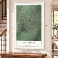 Oak Valley, New Jersey map, 24 x 36 inch print in a white frame by a staircase