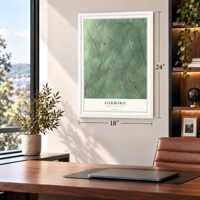Oakboro, North Carolina map, 18 x 24 inch print in a white frame in a home office