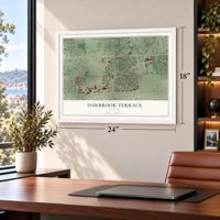 Oakbrook Terrace, Illinois map, 18 x 24 inch print in a white frame in a home office