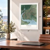 Oakdale, New York map, 18 x 24 inch print in a white frame in a home office