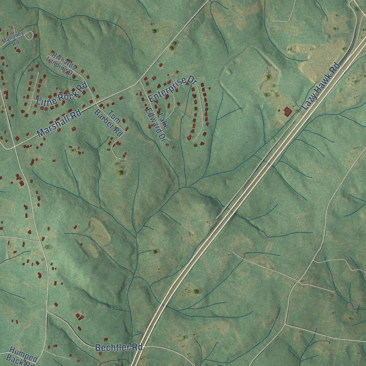 Second close-up of the map of Oakdale, South Carolina print showing more streets and buildings