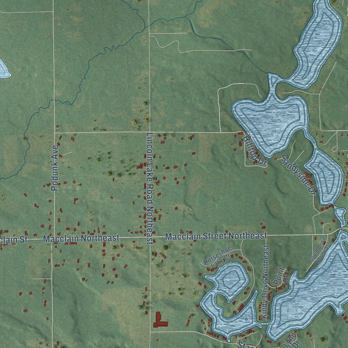 Second close-up of the map of Oakfield, Michigan print showing more streets and buildings