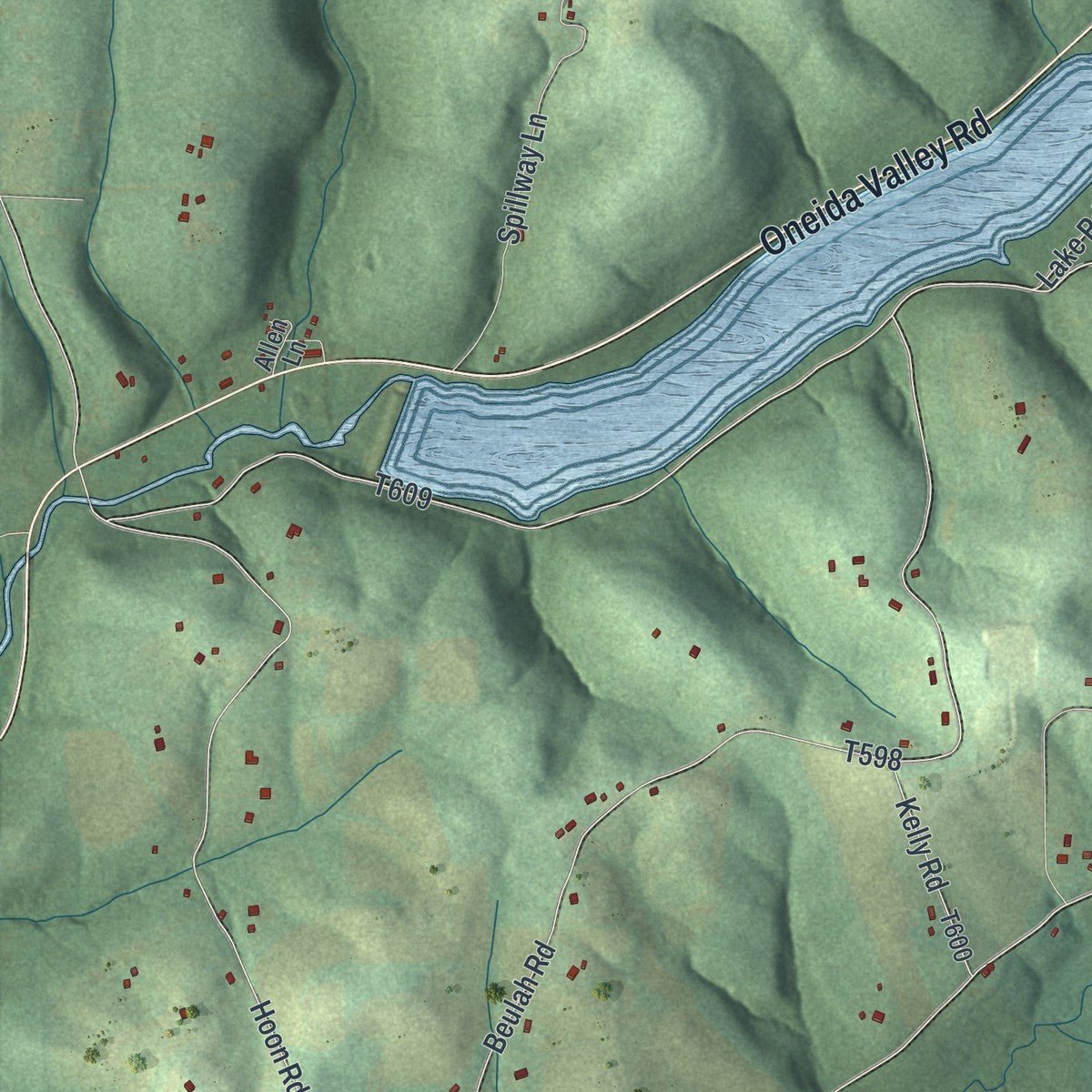 Second close-up of the map of Oakland, Butler County, Pennsylvania print showing more streets and buildings