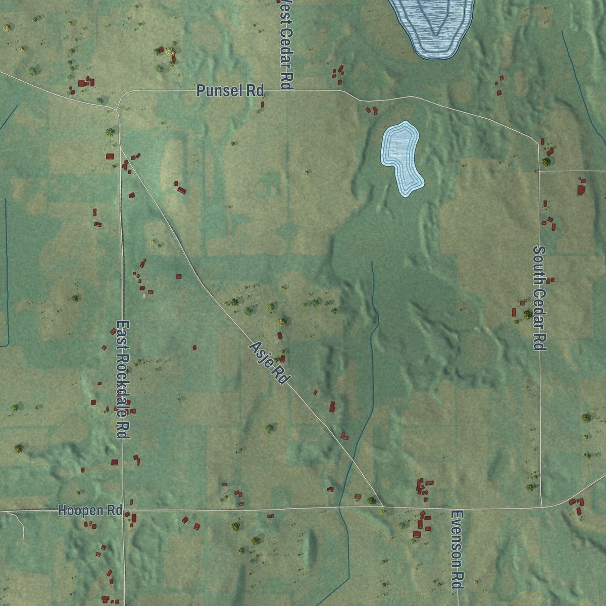 Second close-up of the map of Oakland, Jefferson County, Wisconsin print showing more streets and buildings