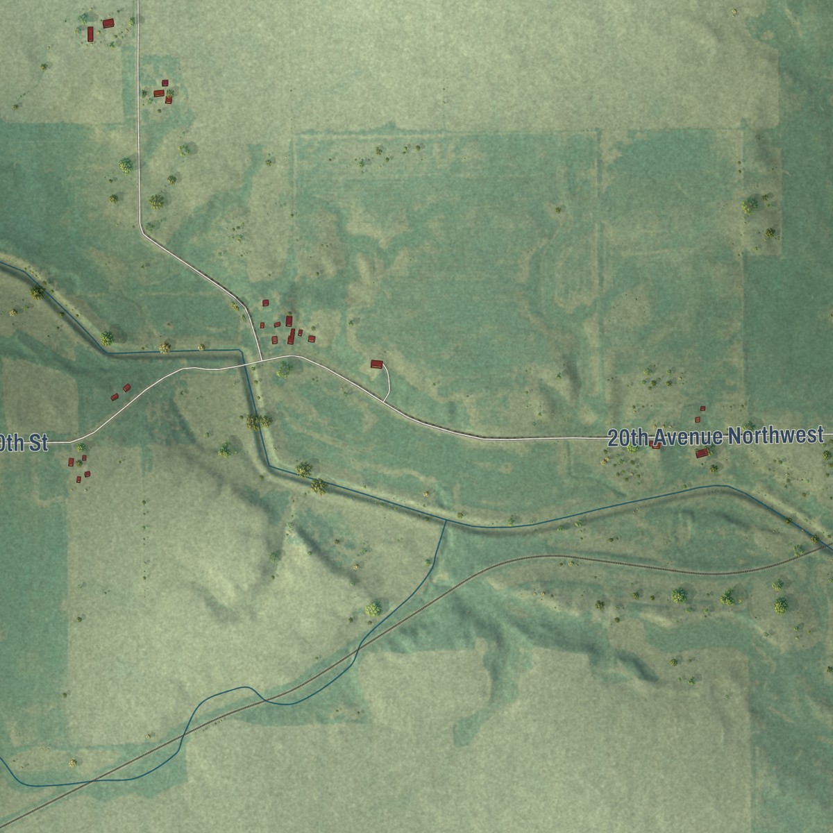 Second close-up of the map of Oakland, Minnesota print showing more streets and buildings
