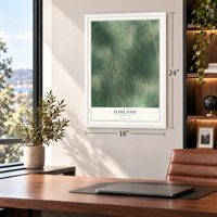 Oakland, Mississippi map, 18 x 24 inch print in a white frame in a home office