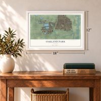 Oakland Park, Florida map, 12 x 18 inch print in a white frame in an entryway