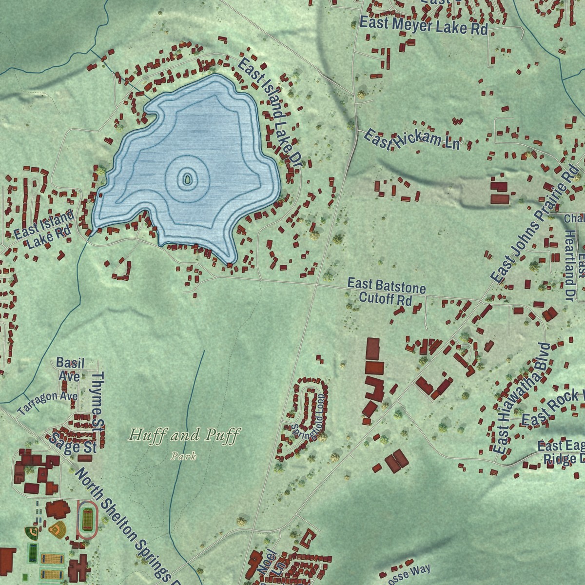 Second close-up of the map of Oakland, Washington print showing more streets and buildings