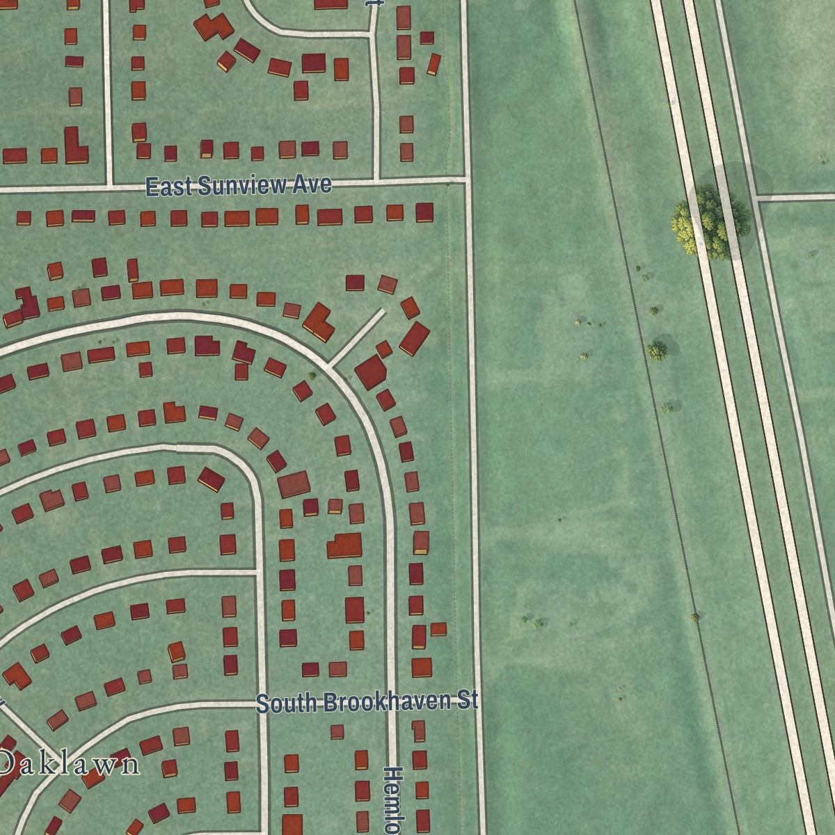 Second close-up of the map of Oaklawn-Sunview, Kansas print showing more streets and buildings