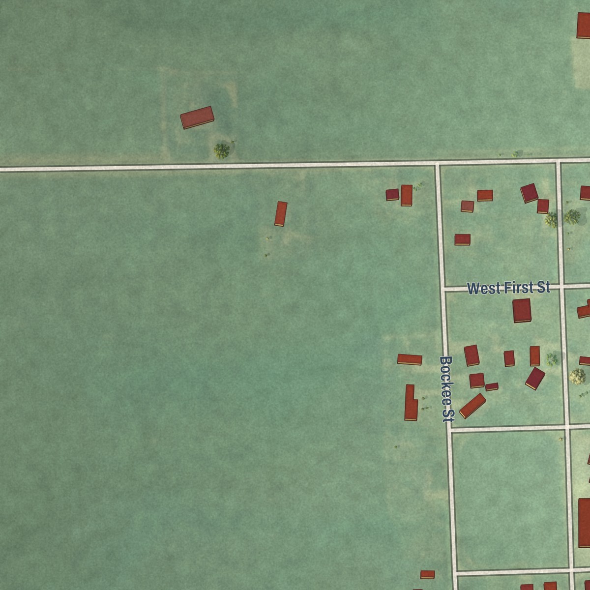 Second close-up of the map of Oakley, Michigan print showing more streets and buildings