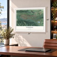Oakridge, Oregon map, 18 x 24 inch print in a white frame in a home office
