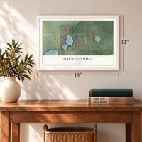 Oakwood Hills, Illinois map, 12 x 18 inch print in a white frame in an entryway