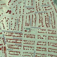 Second close-up of the map of Oakwood, Montgomery County, Ohio print showing more streets and buildings