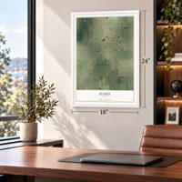 Oasis, Utah map, 18 x 24 inch print in a white frame in a home office