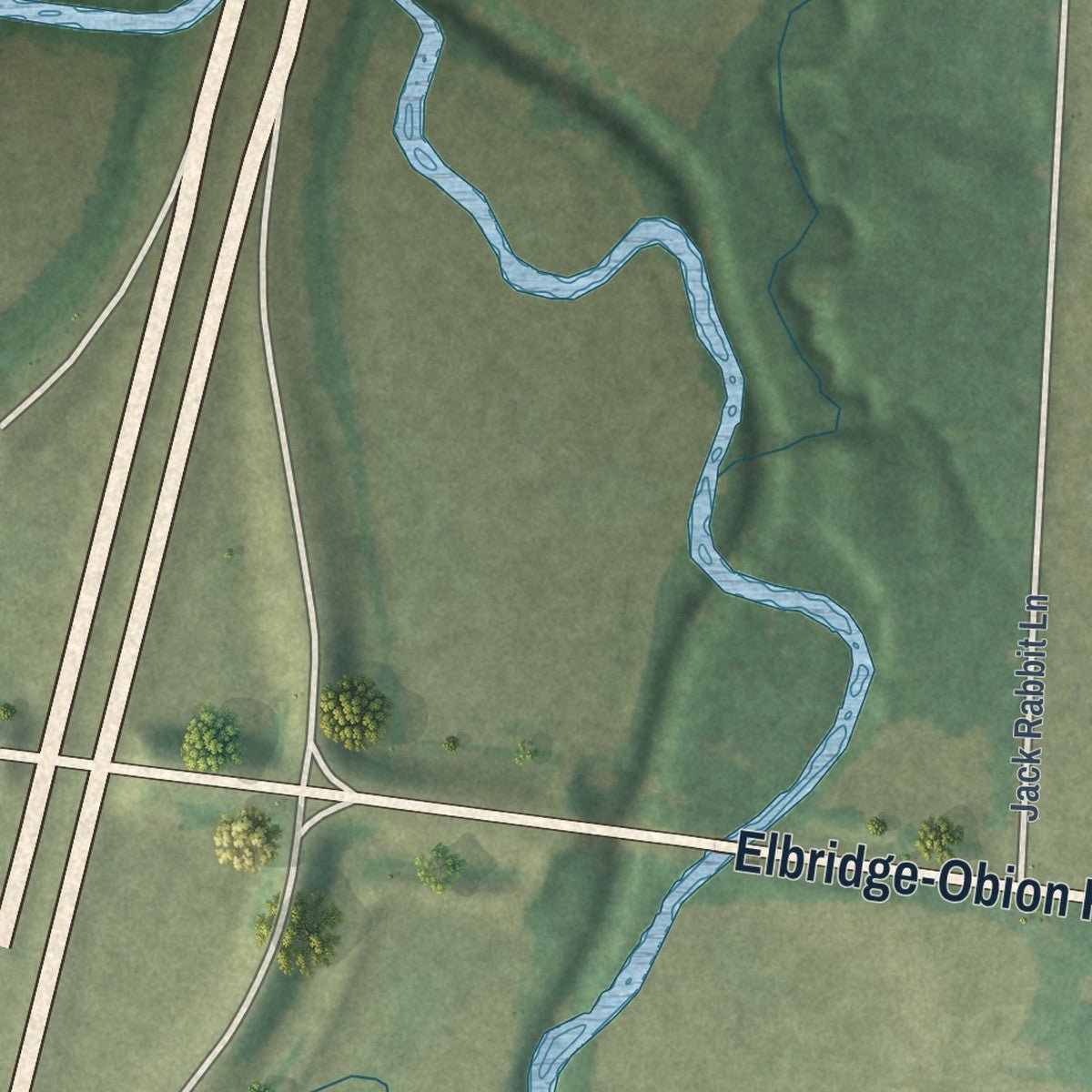 Second close-up of the map of Obion, Tennessee print showing more streets and buildings