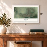 Obion, Tennessee map, 12 x 18 inch print in a white frame in an entryway