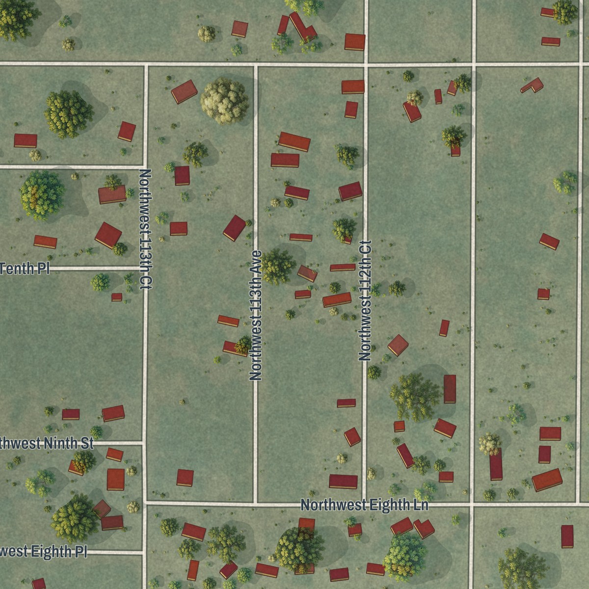 Second close-up of the map of Ocala Estates, Florida print showing more streets and buildings