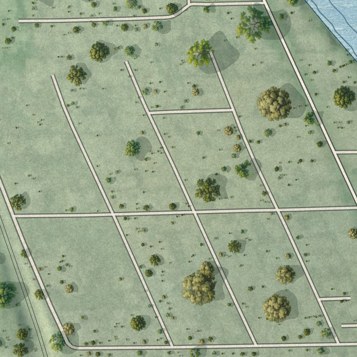Second close-up of the map of Ocean Breeze, Florida print showing more streets and buildings