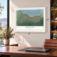 Ocean Gate, New Jersey map, 18 x 24 inch print in a white frame in a home office
